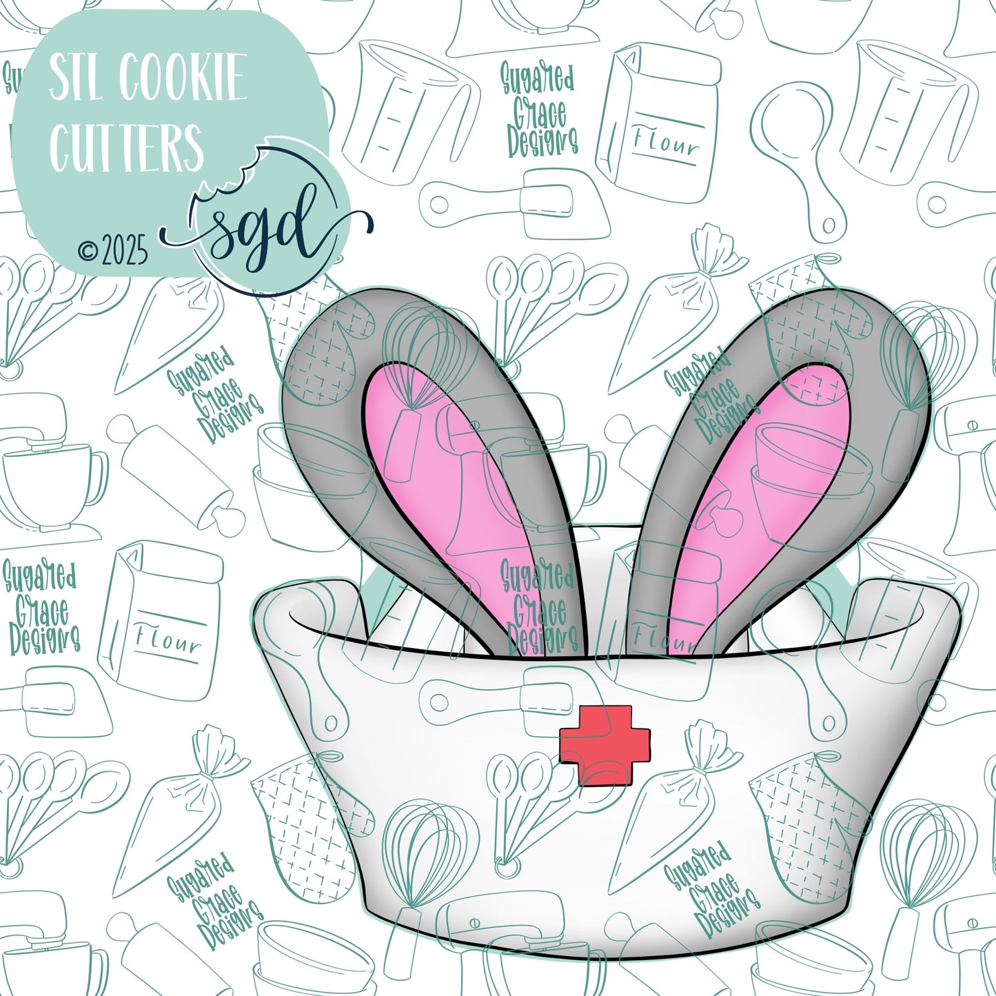 Easter Bunny Nurse Cap Cookie Cutter STL File  with PNG Images to Match - For 3D Printing and Edible Ink Printers