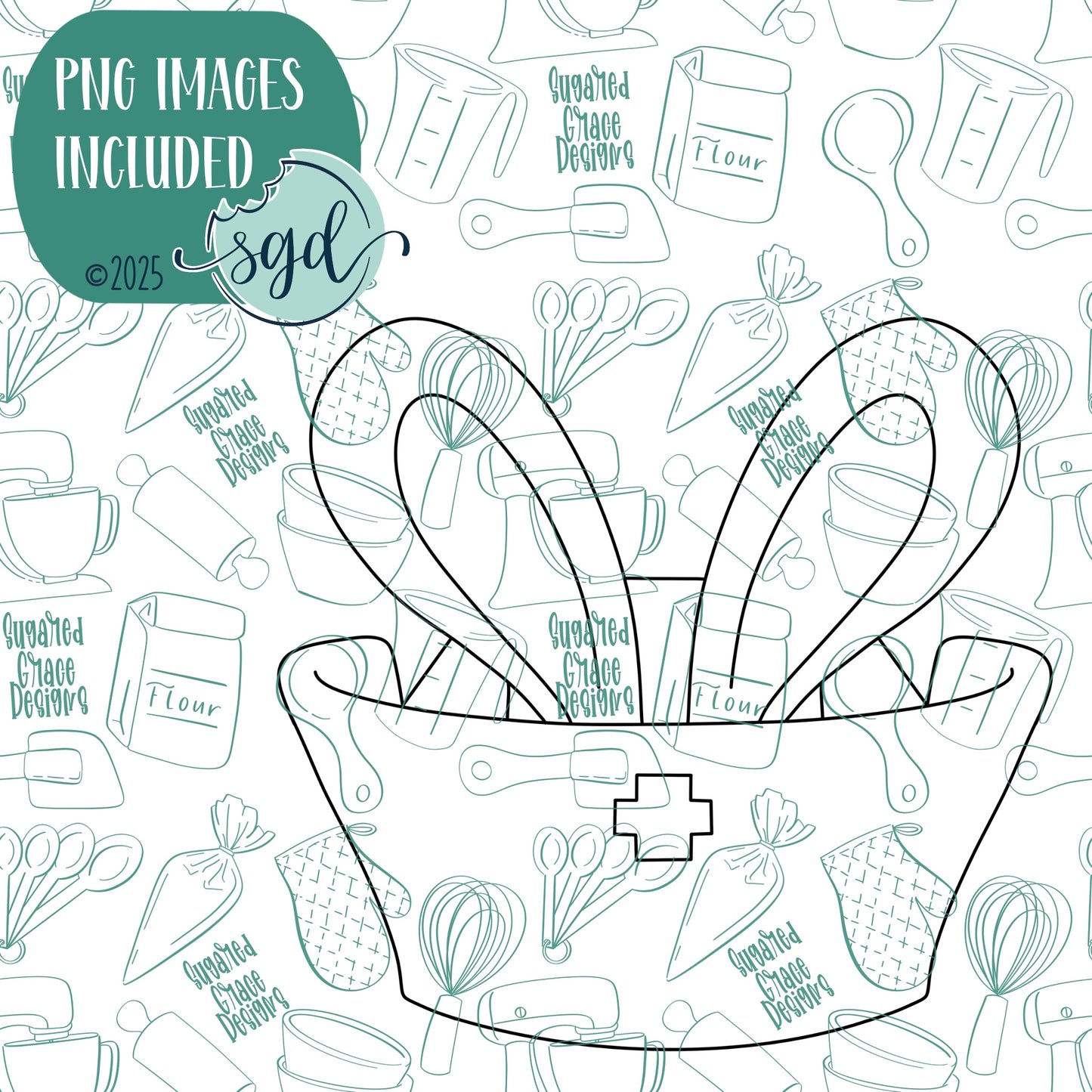 Bunny Nurse Cap Cookie Cutter with PNG Images to Match - Hand Drawn Graphics for Edible Ink Printers