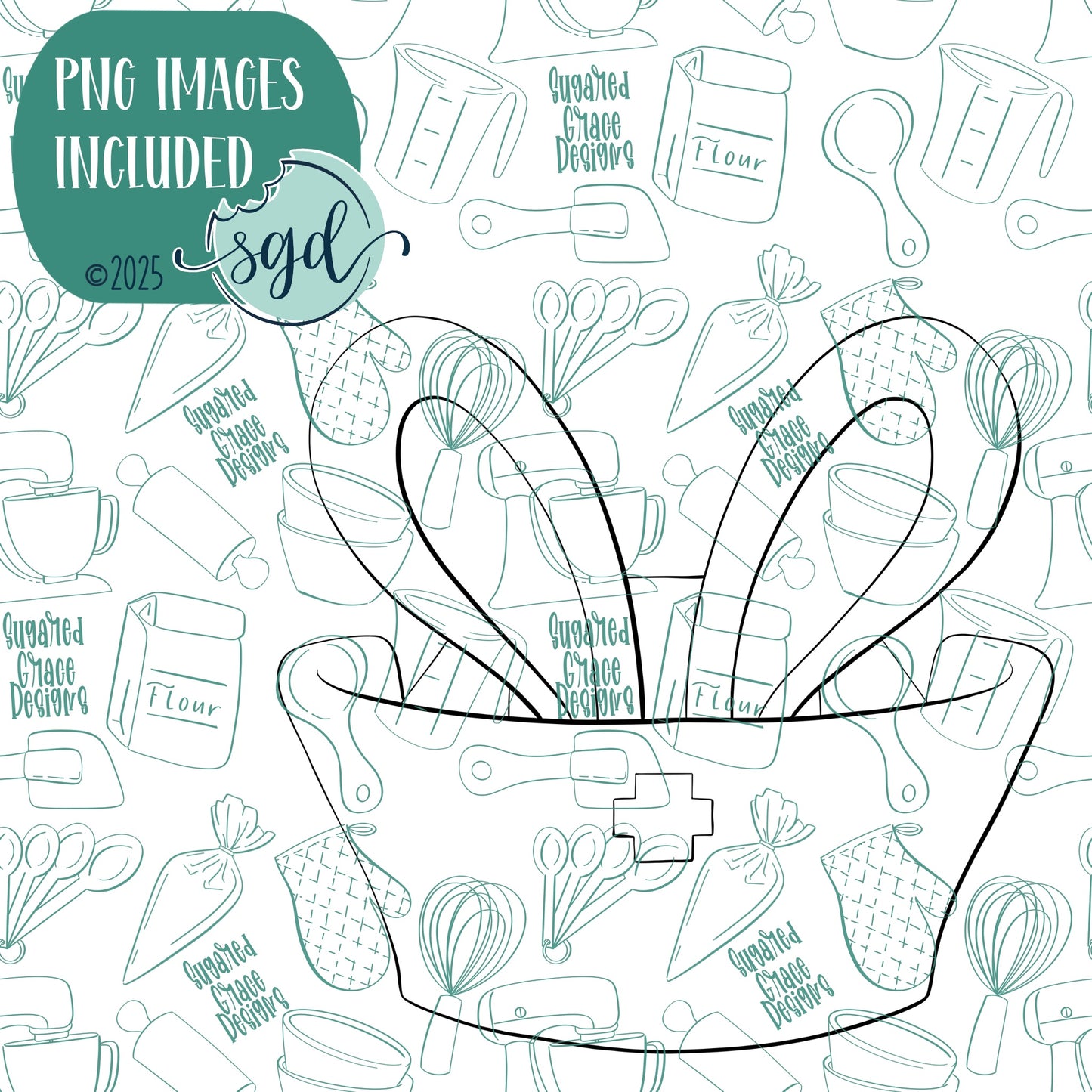 Bunny Nurse Cap Cookie Cutter with PNG Images to Match - Hand Drawn Graphics for Edible Ink Printers