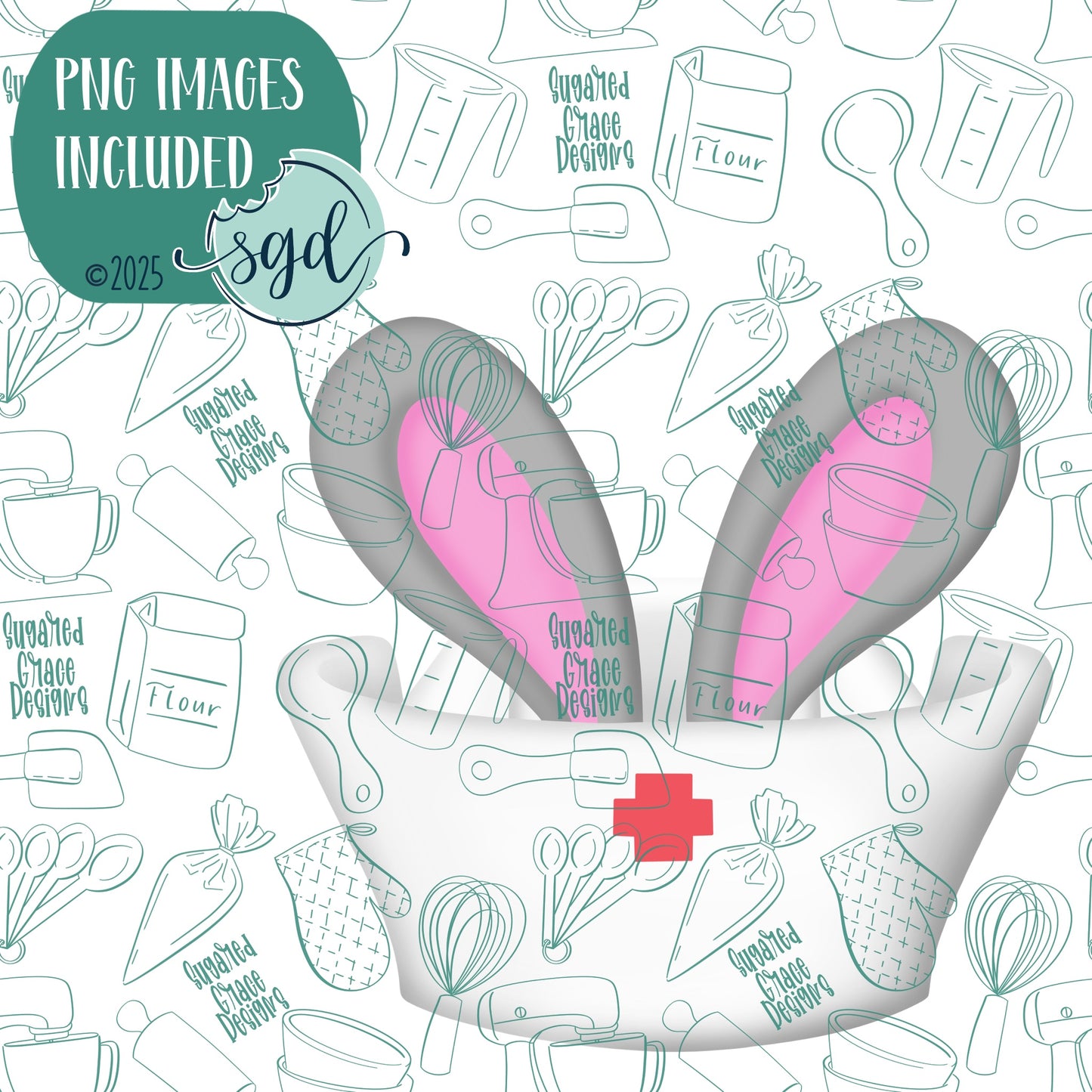 Bunny Nurse Cap Cookie Cutter with PNG Images to Match - Hand Drawn Graphics for Edible Ink Printers
