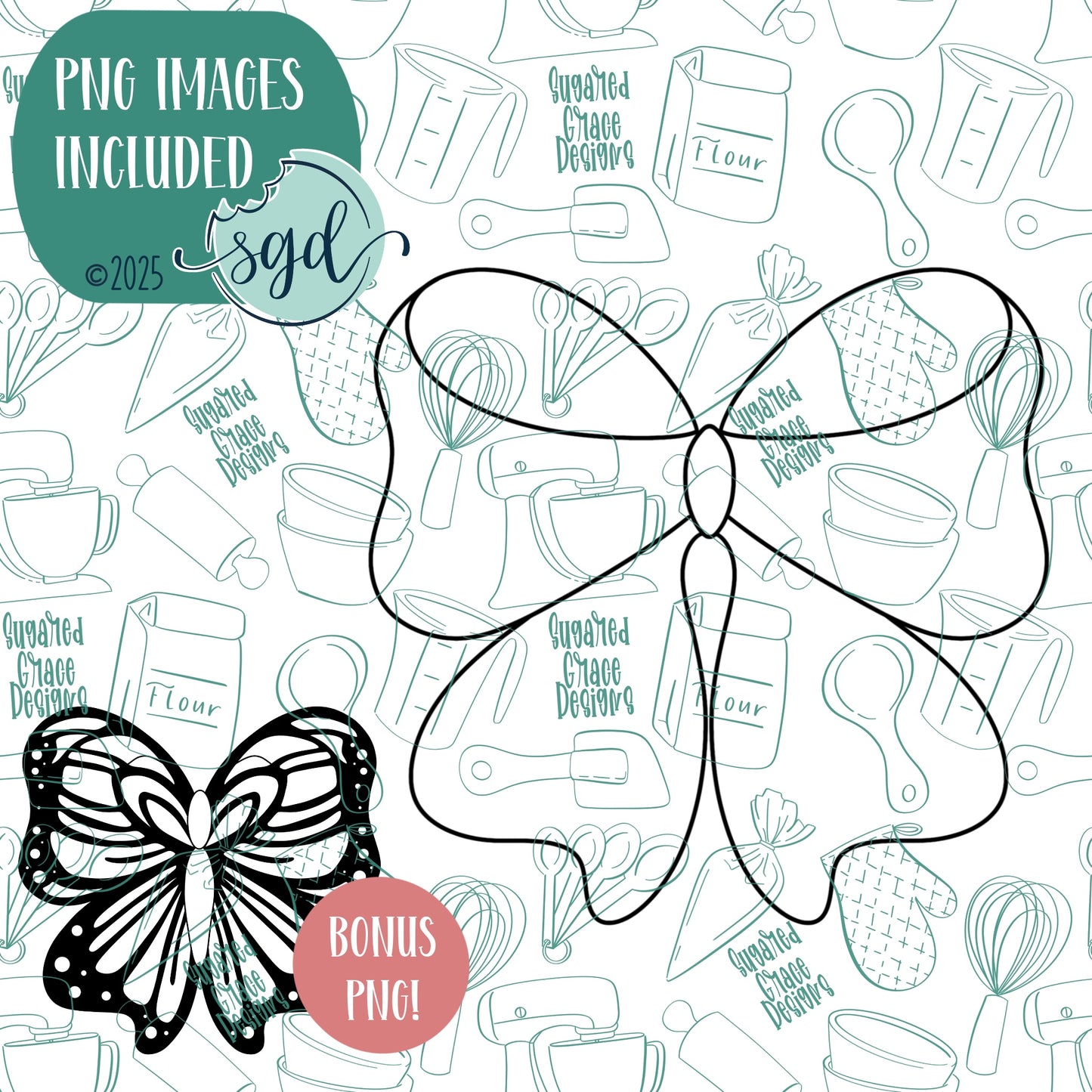 Butterfly Bow Cookie Cutter with Matching PNG Images for Edible Ink Printers Including Eddie