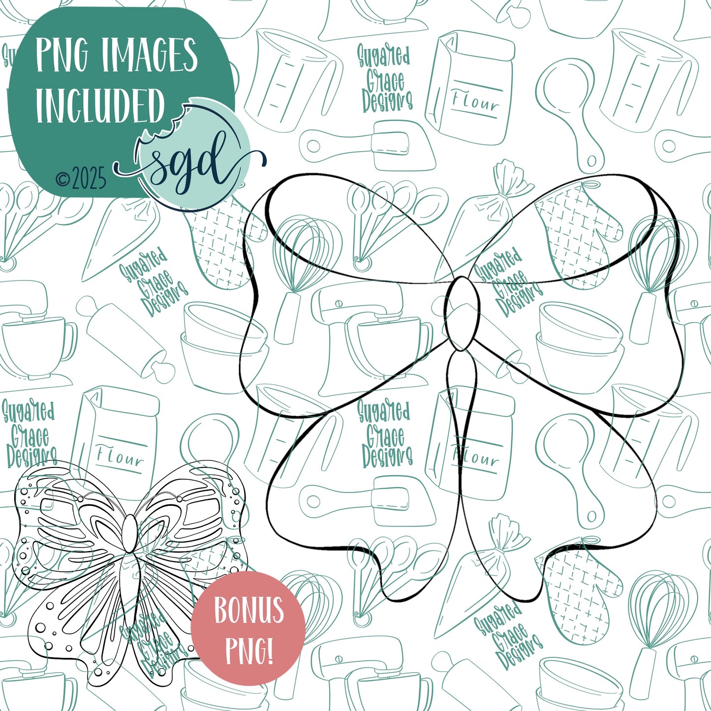 Butterfly Bow Cookie Cutter with Matching PNG Images for Edible Ink Printers Including Eddie