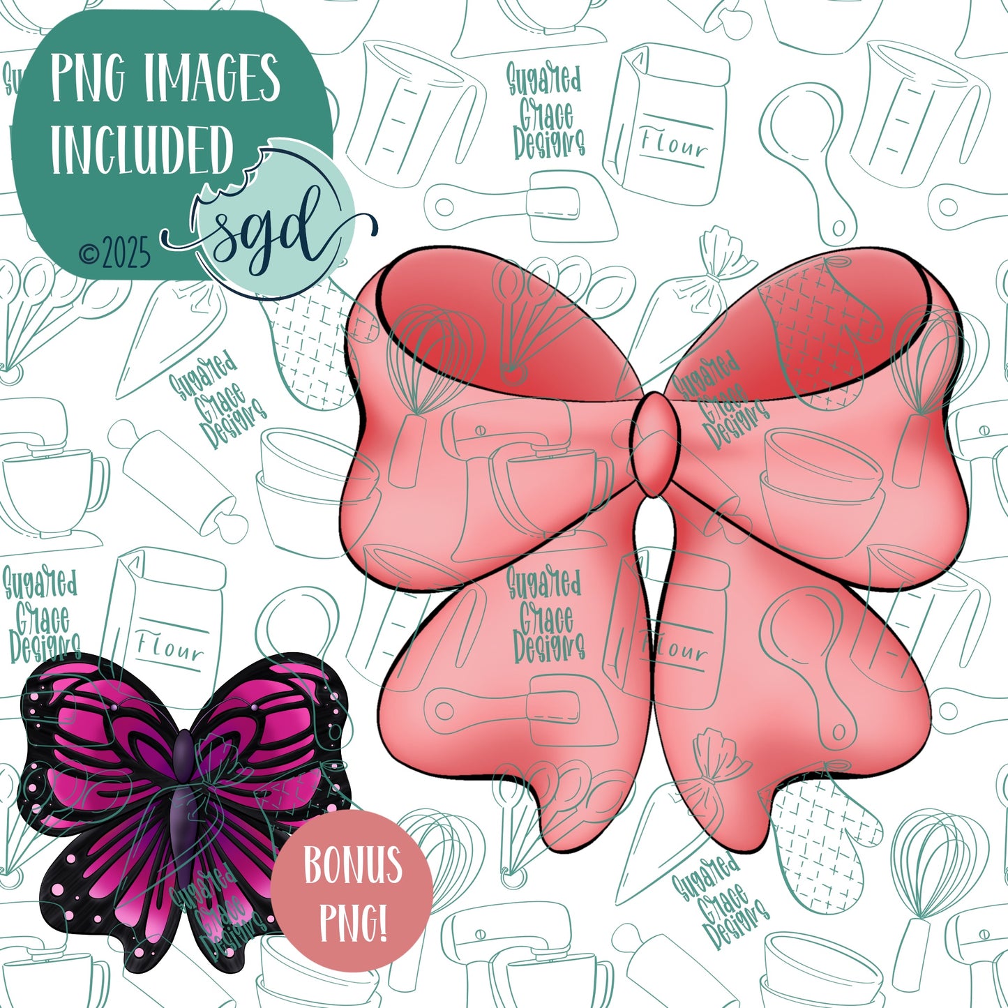 Butterfly Bow Cookie Cutter with Matching PNG Images for Edible Ink Printers Including Eddie