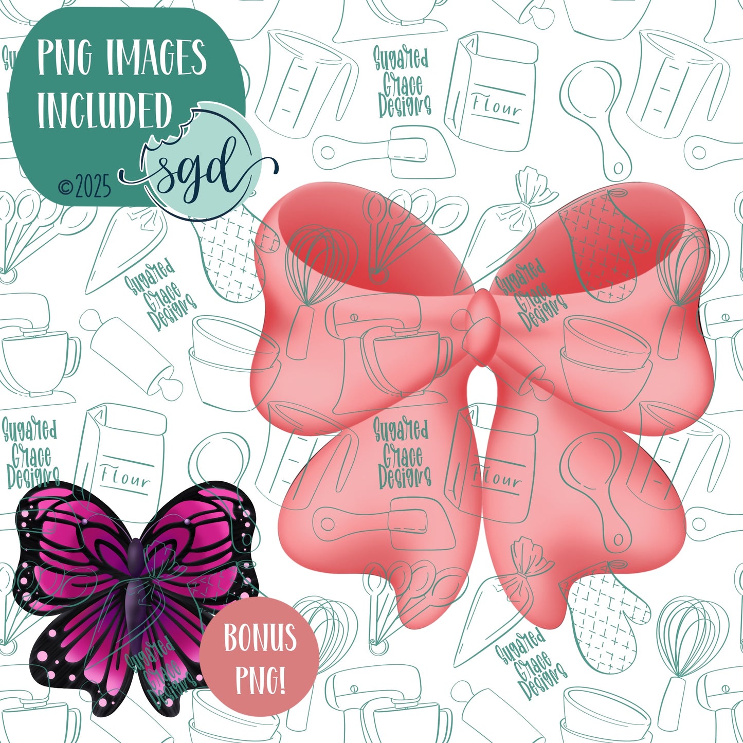 Butterfly Bow Cookie Cutter with Matching PNG Images for Edible Ink Printers Including Eddie