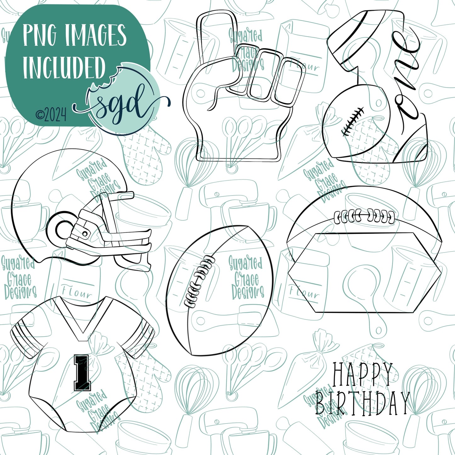 Baby's First Down Football Cookie Cutter Set with Matching Printable PNG Images for Edible Ink Printers Including Eddie