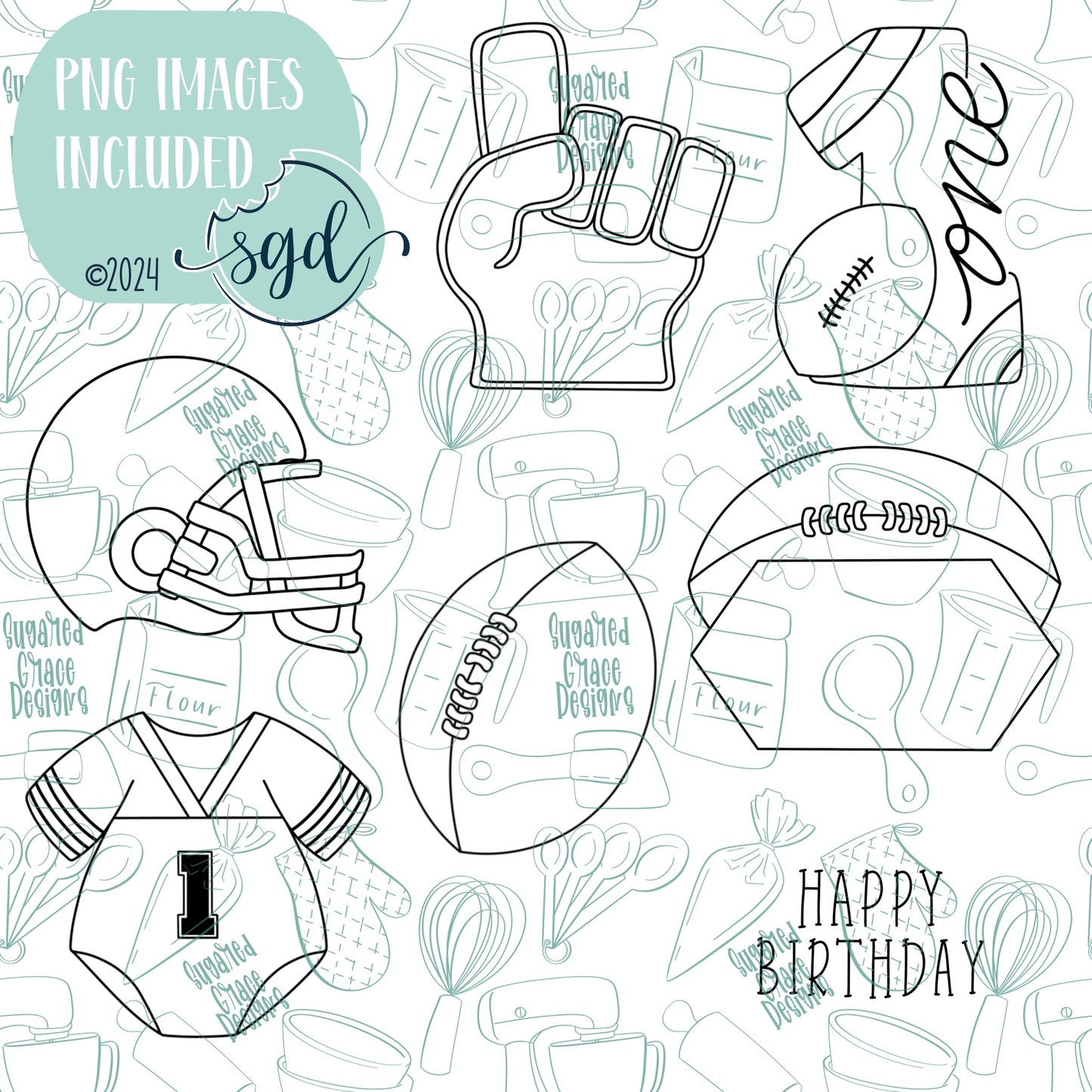 Baby's First Down Football Cookie Cutter STL File Set for 3D Printing with Matching Printable PNG Images for Edible Ink Printers Including Eddie