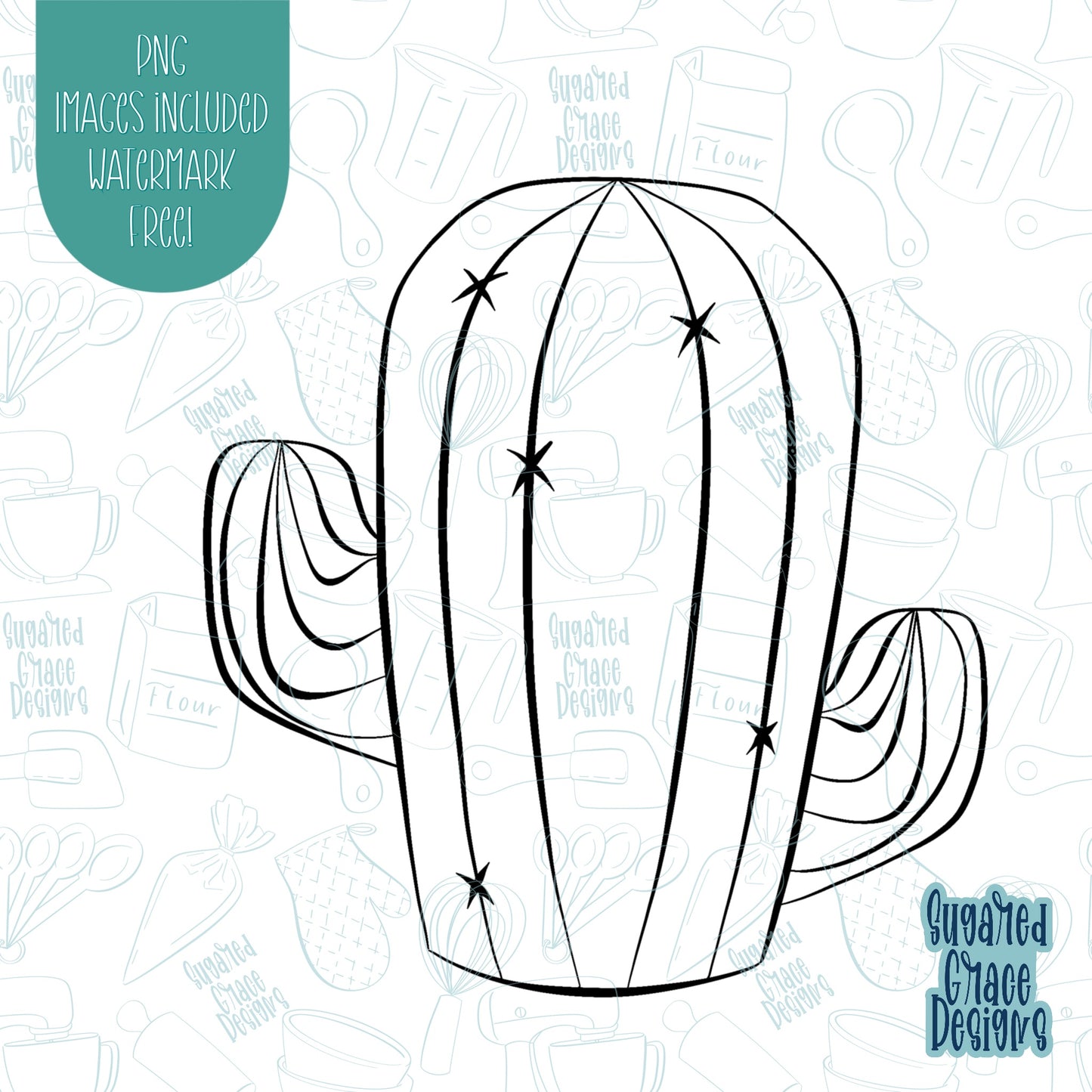 Cactus Cookie Cutter with Matching PNG Images for Edible Ink Printers Including Eddie