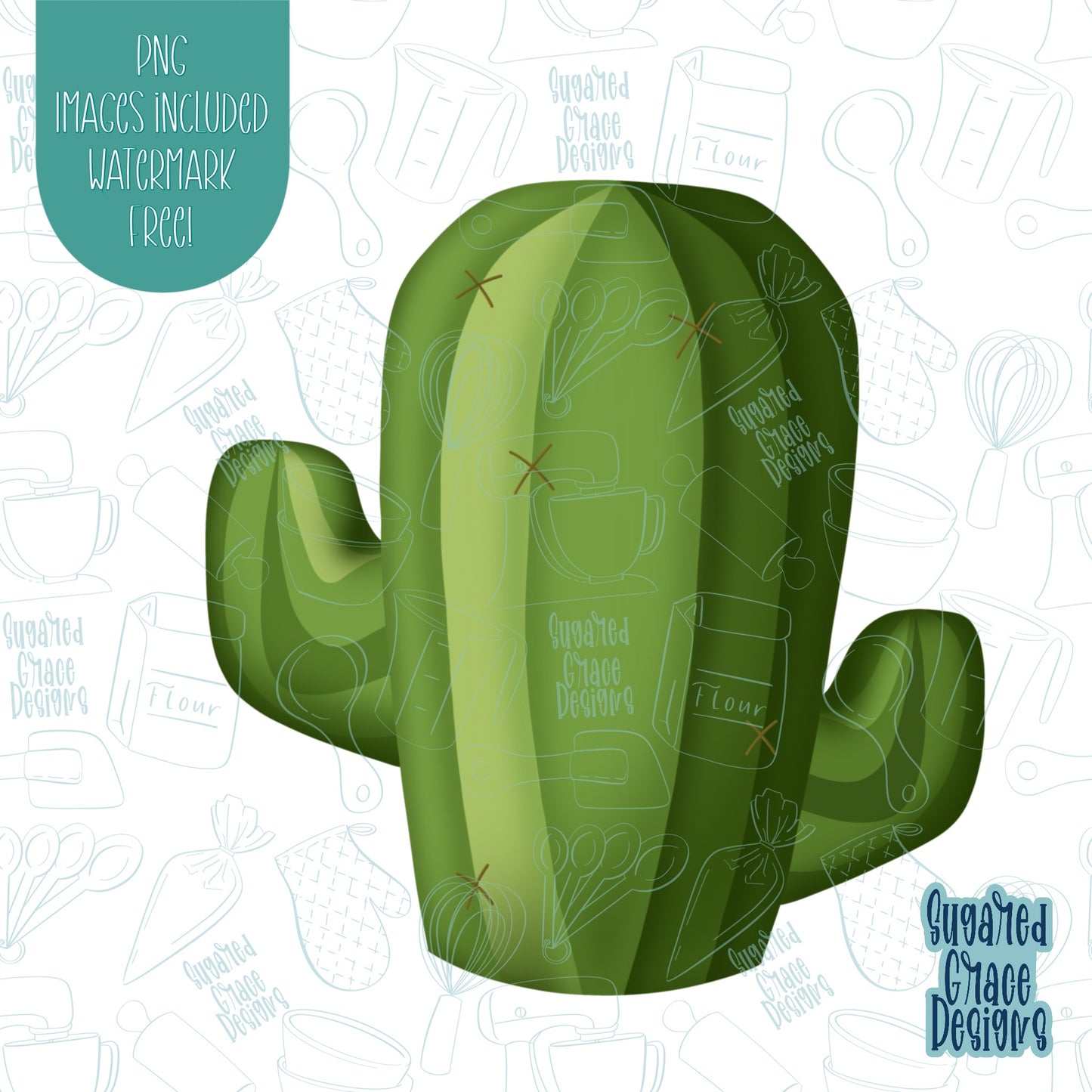 Cactus Cookie Cutter with Matching PNG Images for Edible Ink Printers Including Eddie