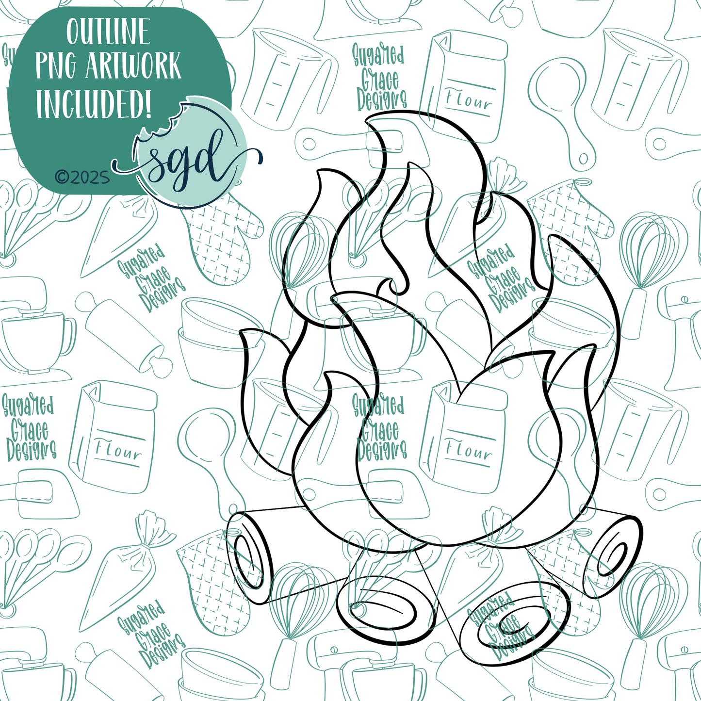 Campfire Cookie Cutter with PNG Images to Match - Hand Drawn Graphics for Edible Ink Printers