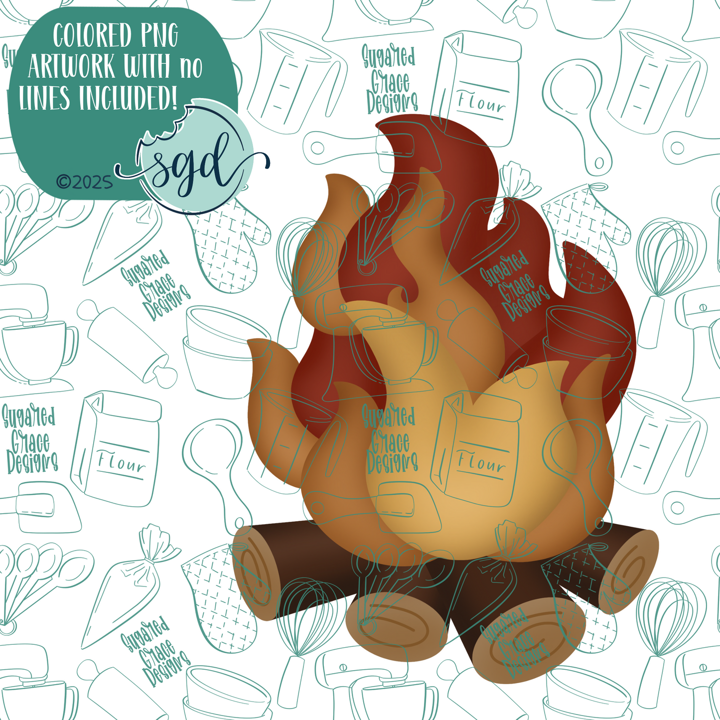 Campfire Cookie Cutter with PNG Images to Match - Hand Drawn Graphics for Edible Ink Printers