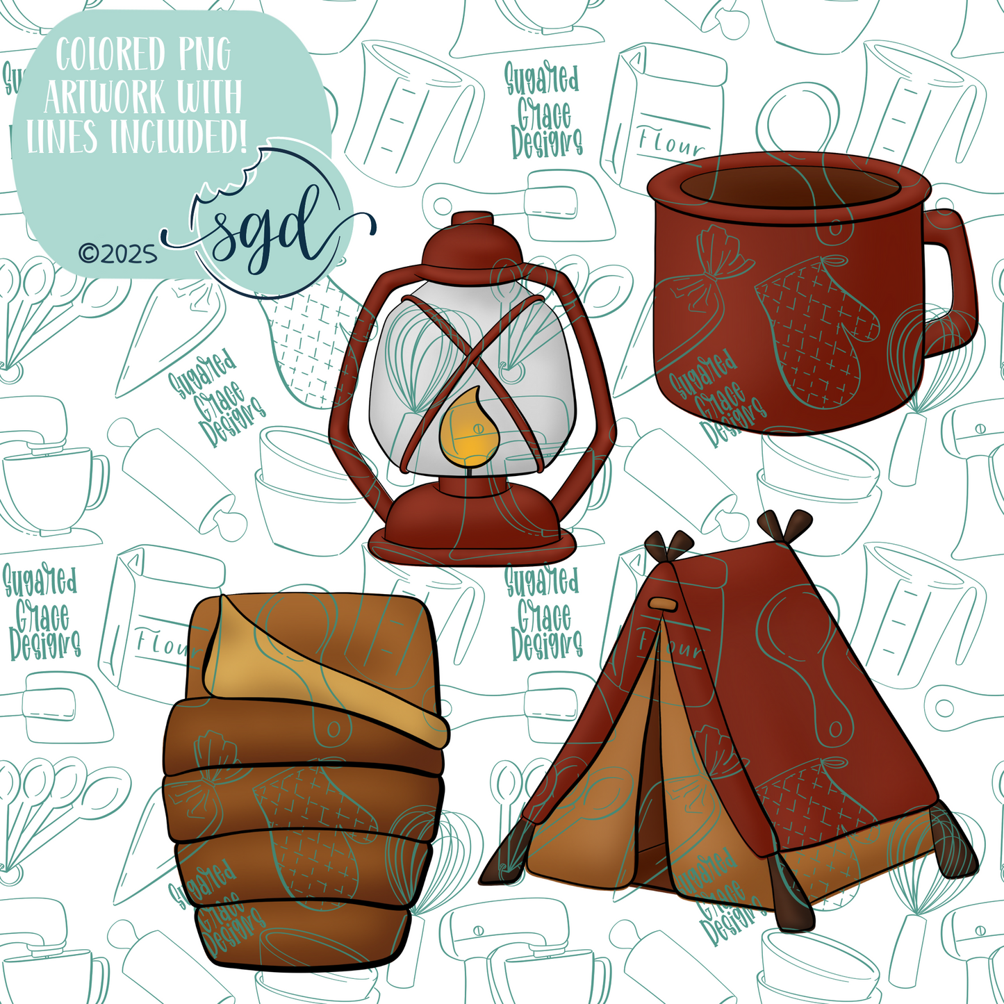Camping Cookie Cutter STL File Set of 4 with PNG Images to Match - For 3D Printing and Edible Ink Printers