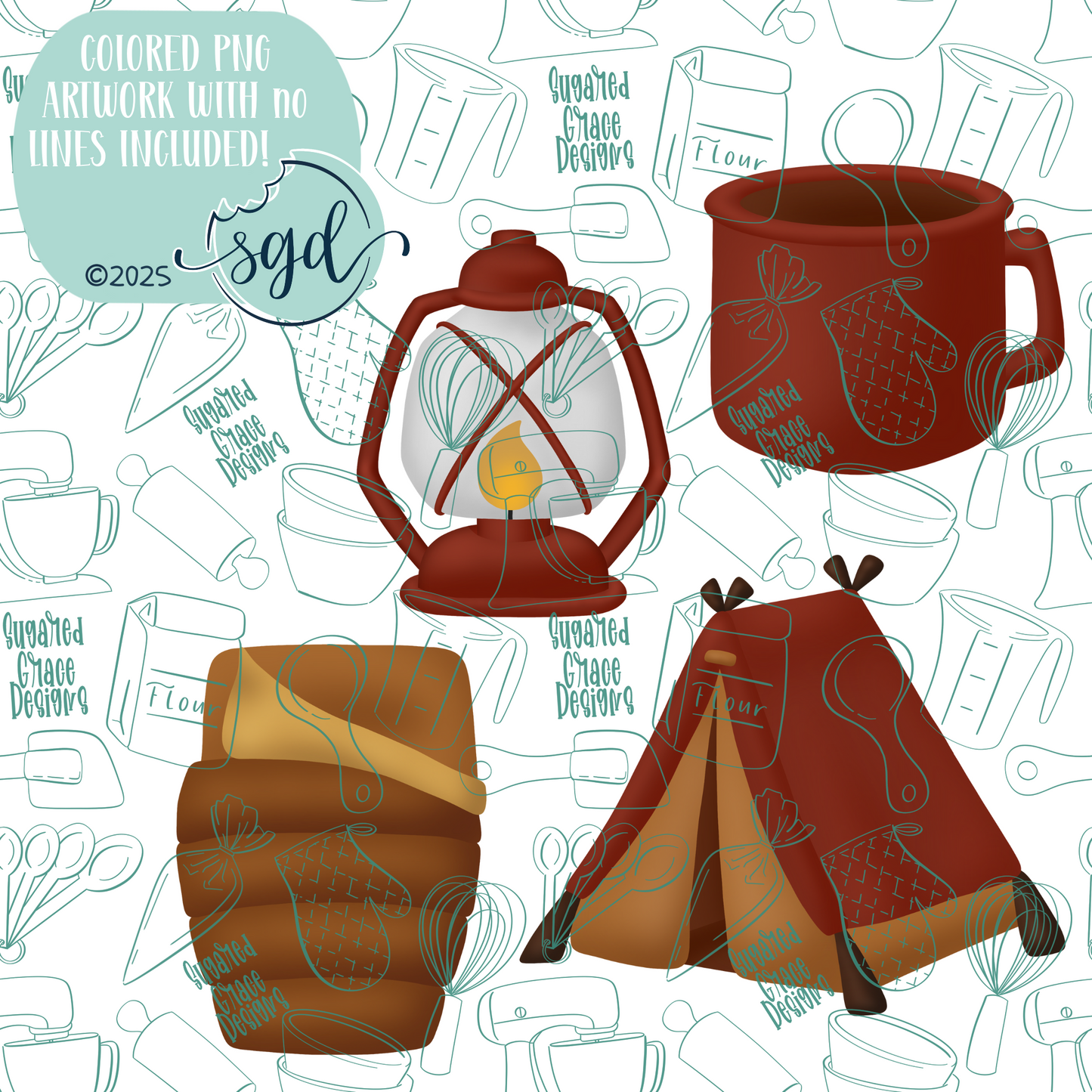Camping Cookie Cutter STL File Set of 4 with PNG Images to Match - For 3D Printing and Edible Ink Printers