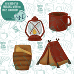 Camping Cookie Cutter Set of 4 with PNG Images to Match - Hand Drawn Graphics for Edible Ink Printers