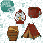 Camping Cookie Cutter Set of 4 with PNG Images to Match - Hand Drawn Graphics for Edible Ink Printers