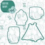 Camping Cookie Cutter Set of 4 with PNG Images to Match - Hand Drawn Graphics for Edible Ink Printers