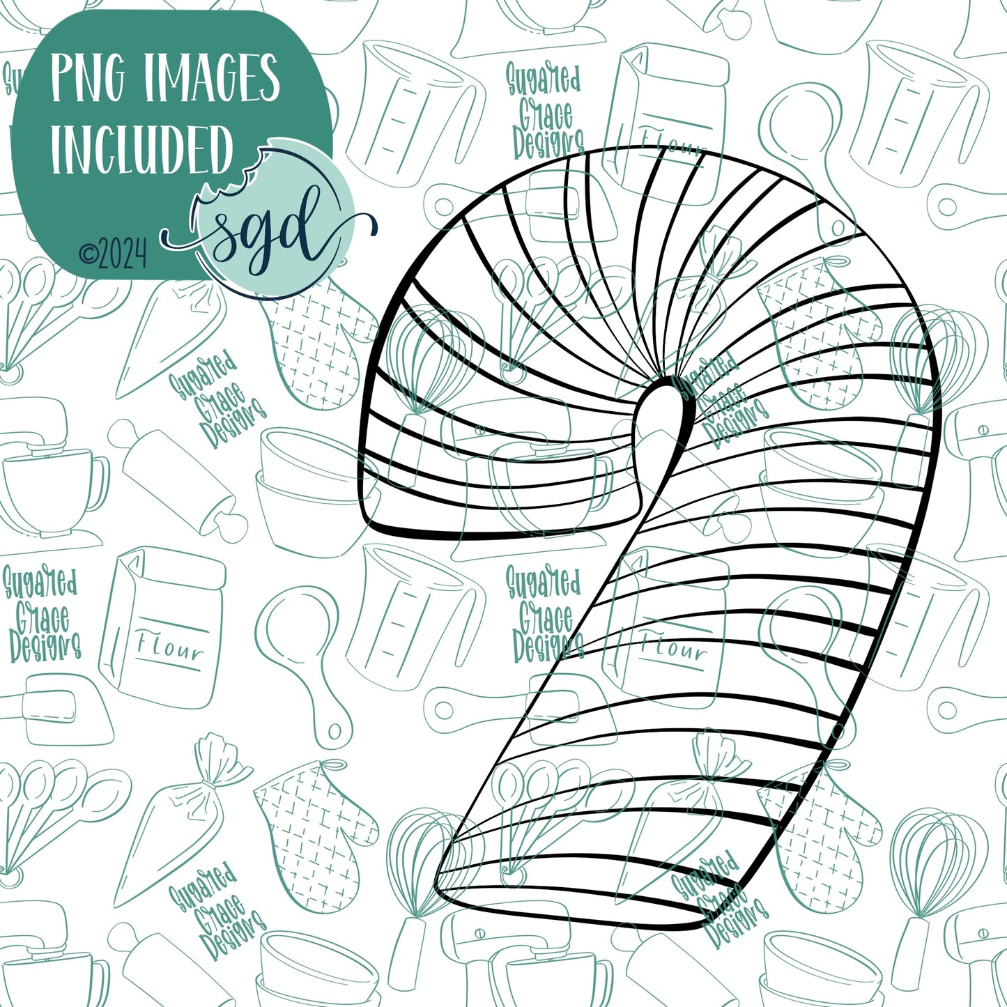 Candy Cane Cookie Cutter with PNG Images to Match - Hand Drawn Graphics for Edible Ink Printers