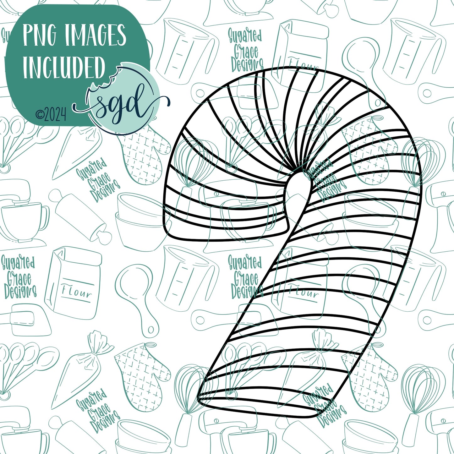 Candy Cane Cookie Cutter with PNG Images to Match - Hand Drawn Graphics for Edible Ink Printers