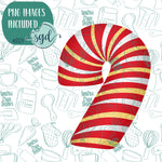 Candy Cane Cookie Cutter with PNG Images to Match - Hand Drawn Graphics for Edible Ink Printers