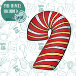 Candy Cane Cookie Cutter with PNG Images to Match - Hand Drawn Graphics for Edible Ink Printers