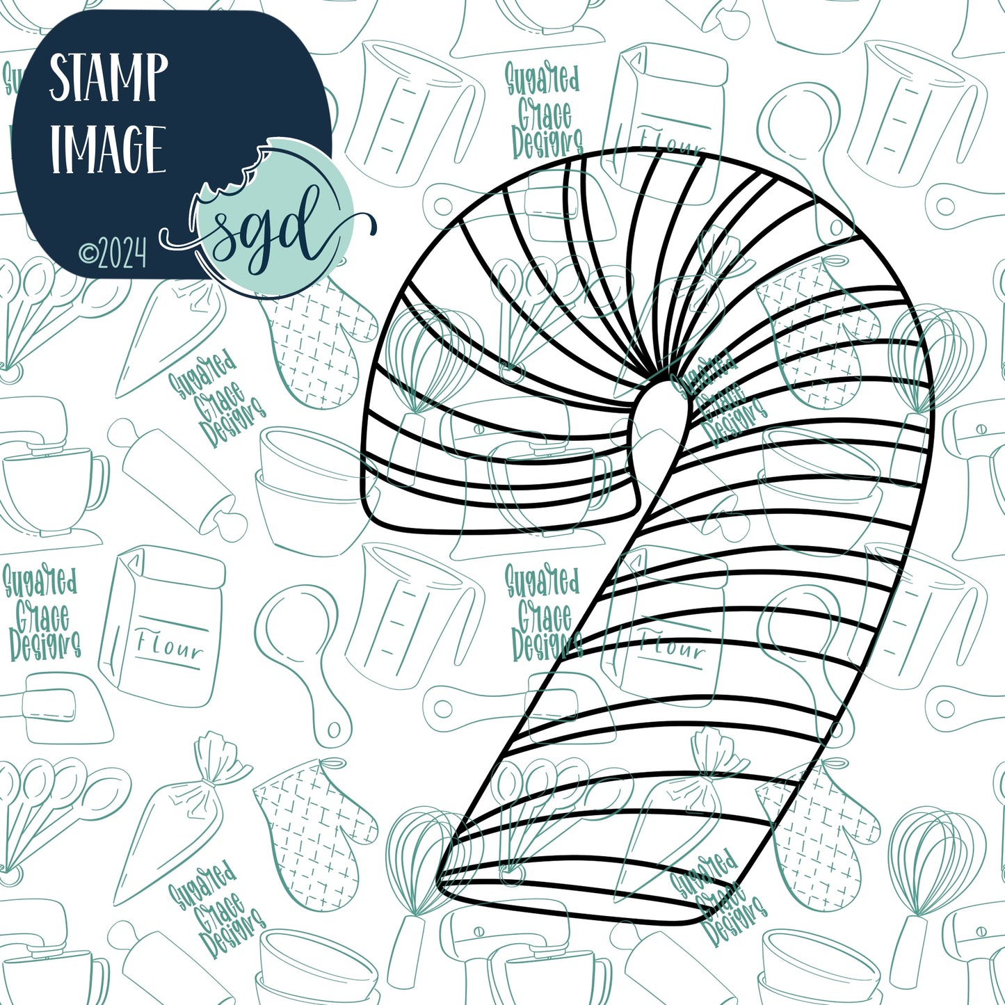 Candy Cane Cookie Cutter and Stamp for Fondant Decorating and Cake Toppers