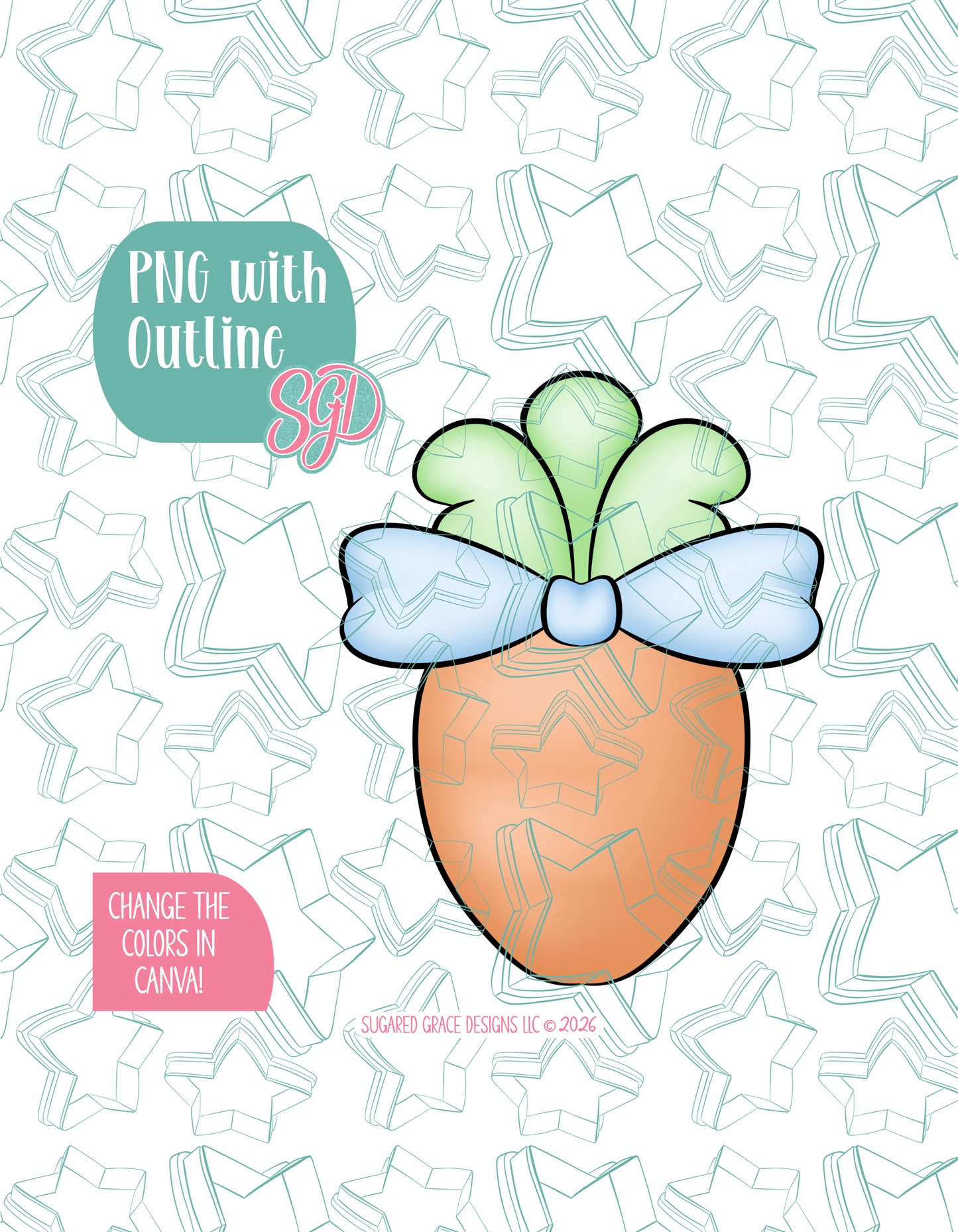 Easter Carrot with Bow Cookie Cutter with matching PNG