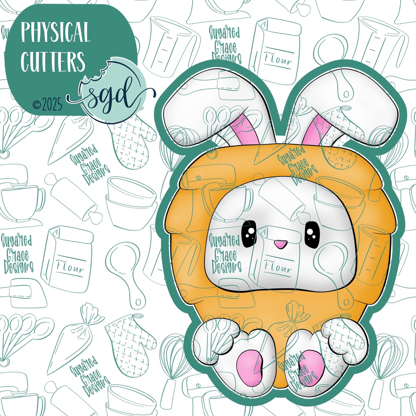Bunny in Carrot Costume Cookie Cutter with PNG Images to Match - Hand Drawn Graphics for Edible Ink Printers