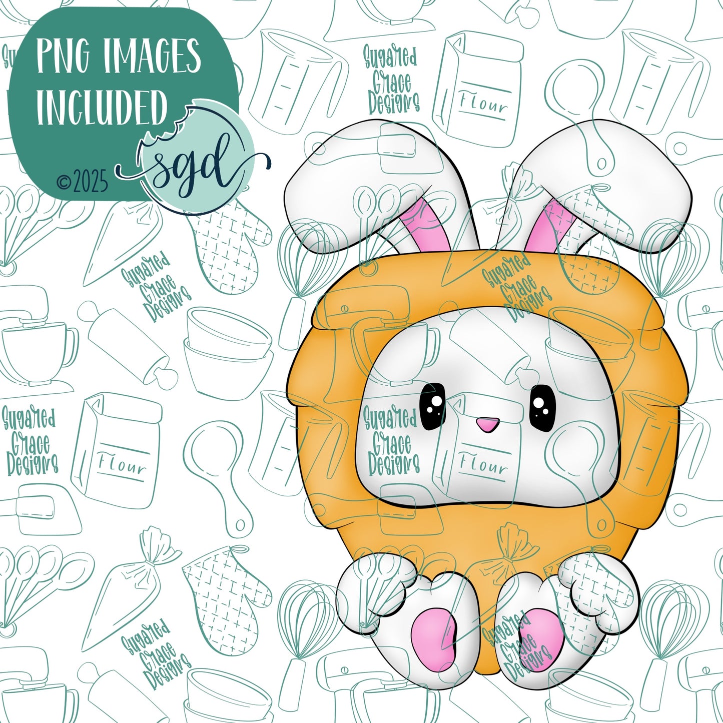 Bunny in Carrot Costume Cookie Cutter with PNG Images to Match - Hand Drawn Graphics for Edible Ink Printers