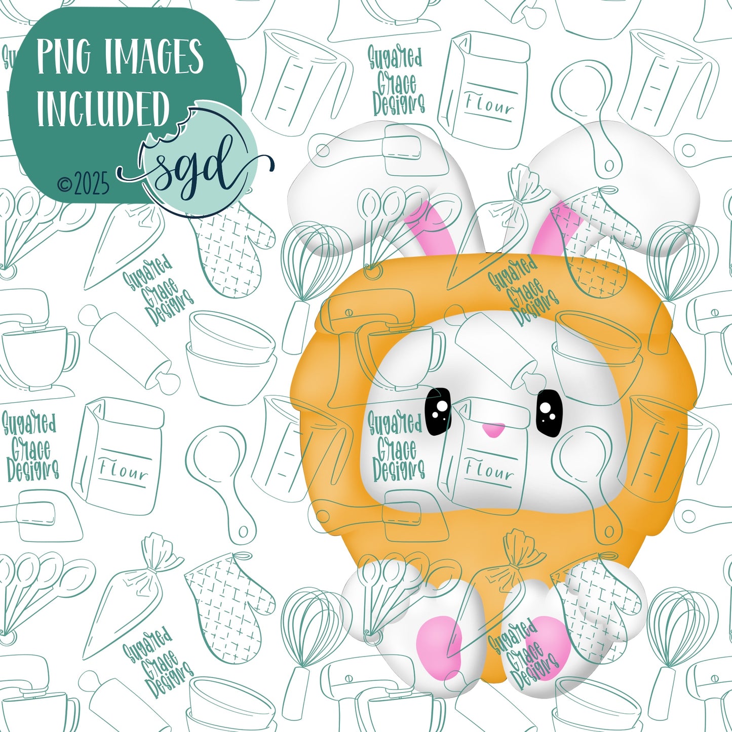 Bunny in Carrot Costume Cookie Cutter with PNG Images to Match - Hand Drawn Graphics for Edible Ink Printers