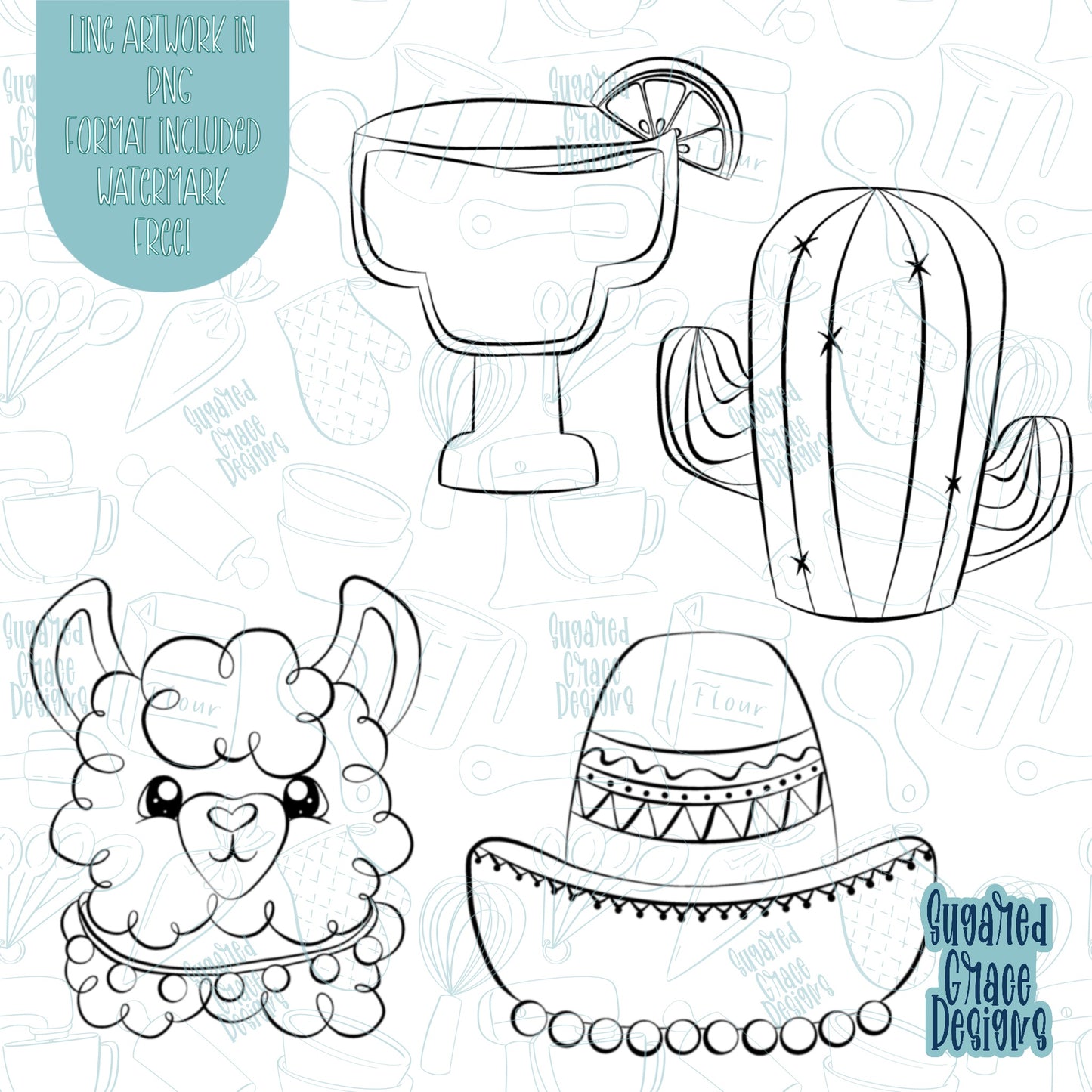 Cinco De Mayo Llama Cookie Cutter STL Files for 3D Printing with Matching Printable PNG Images for Edible Ink Printers Including Eddie