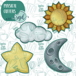 Celestial Sun Moon and Star Cookie Cutter Set of 4 with PNG Images to Match - Hand Drawn Graphics for Edible Ink Printers