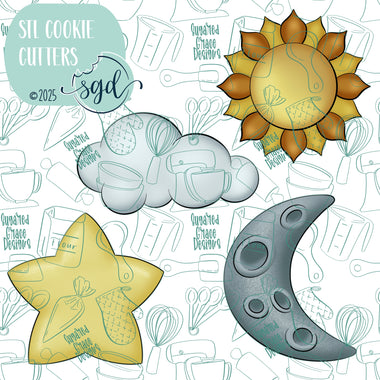 Celestial Cookie Cutter STL File Set of 4 with PNG Images to Match - For 3D Printing and Edible Ink Printers