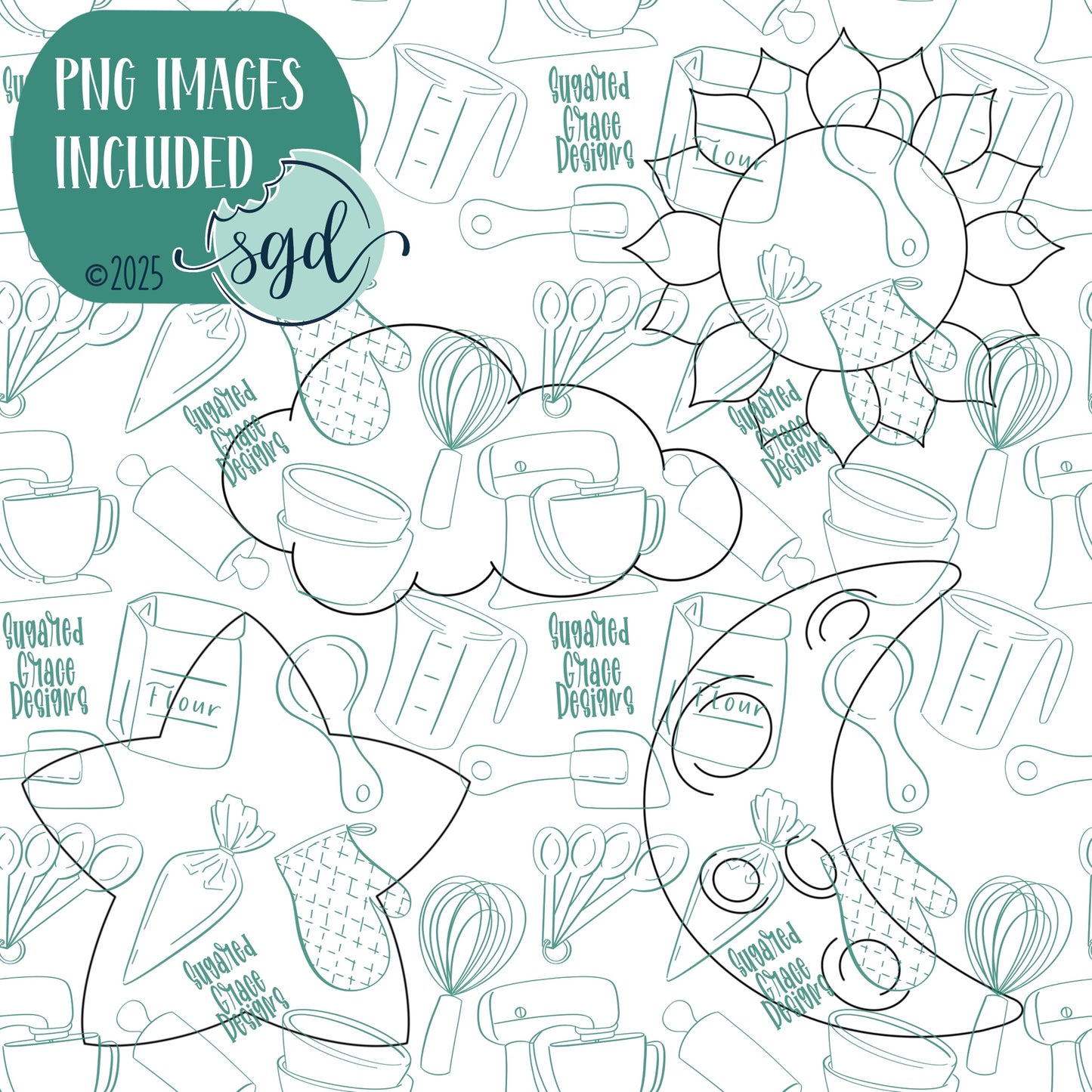 Celestial Sun Moon and Star Cookie Cutter Set of 4 with PNG Images to Match - Hand Drawn Graphics for Edible Ink Printers