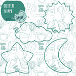 Celestial Sun Moon and Star Cookie Cutter Set of 4 with PNG Images to Match - Hand Drawn Graphics for Edible Ink Printers