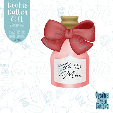 Be Mine Champagne Bottle with Bow Cookie Cutter with Matching PNG Images For Edible Ink Printers Including Eddie