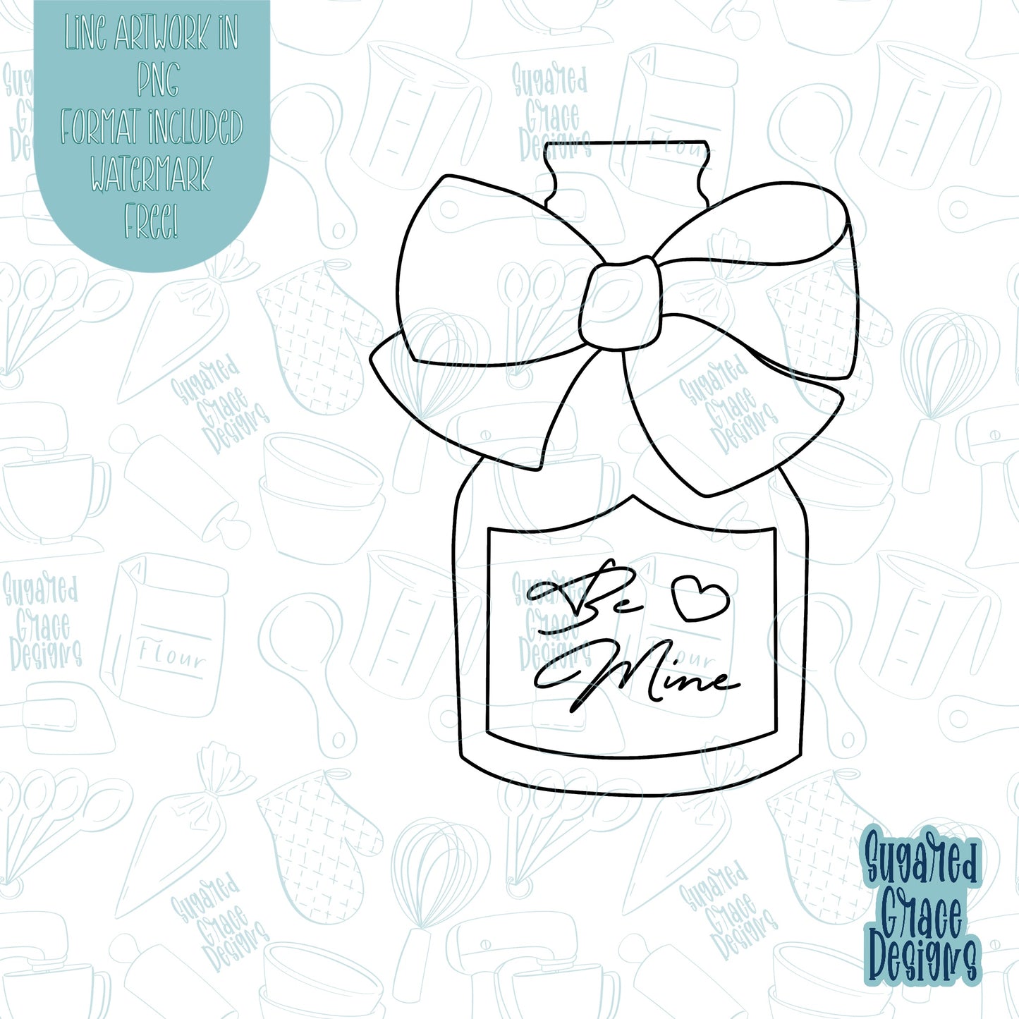 Be Mine Champagne Bottle with Bow Cookie Cutter with Matching PNG Images For Edible Ink Printers Including Eddie