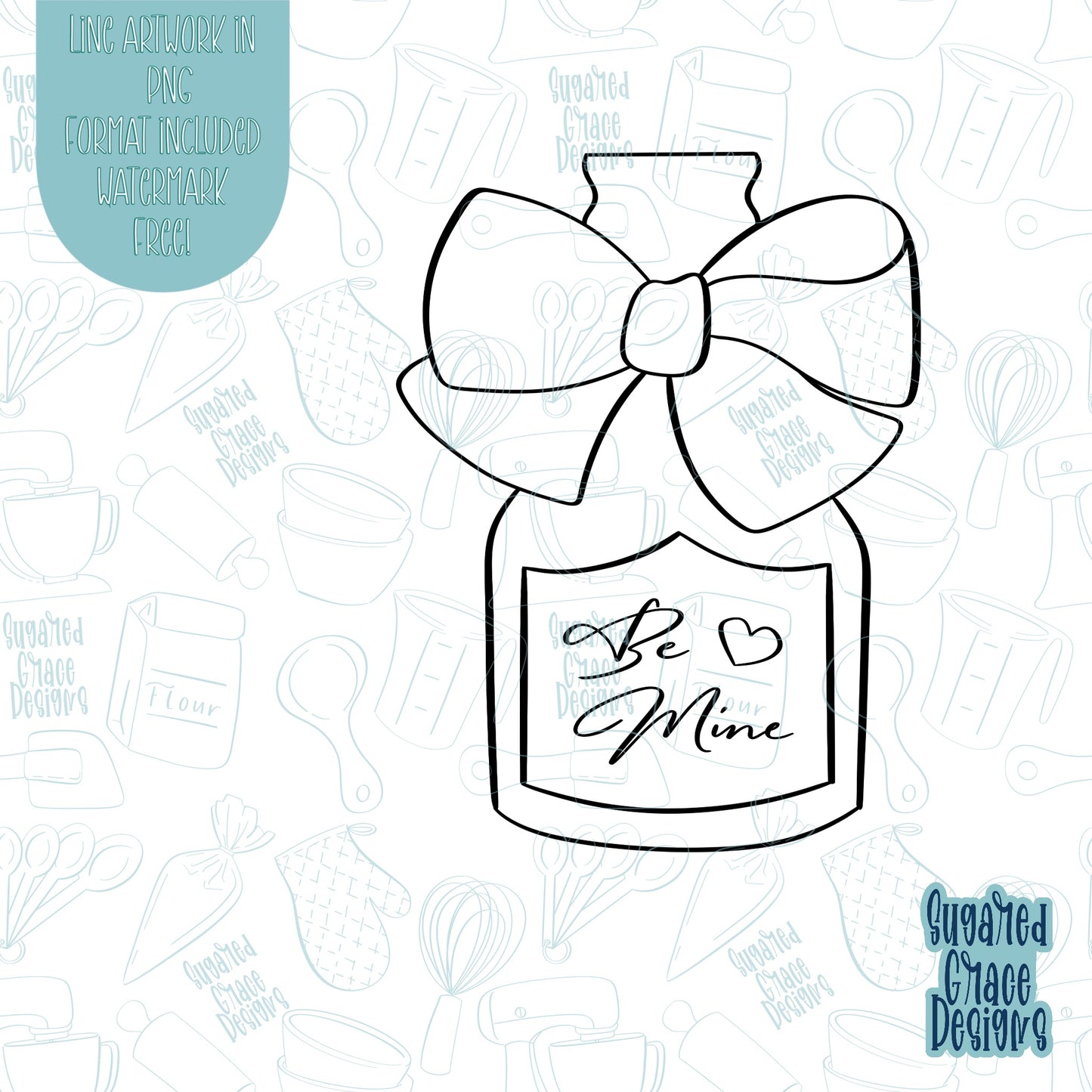 Be Mine Champagne Bottle with Bow Cookie Cutter with Matching PNG Images For Edible Ink Printers Including Eddie