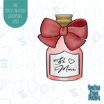 Be Mine Champagne Bottle with Bow Cookie Cutter with Matching PNG Images for Edible Ink Printer Including Eddie