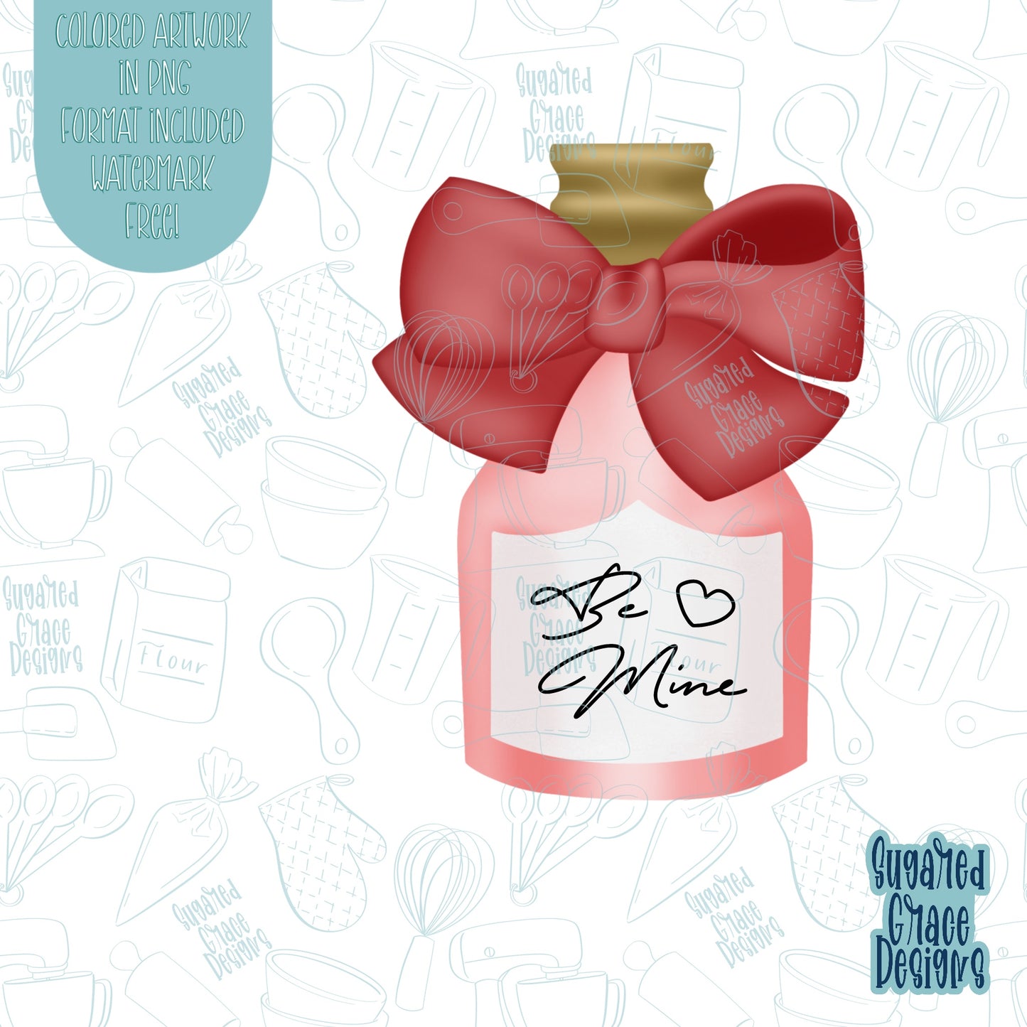 Be Mine Champagne Bottle with Bow Cookie Cutter with Matching PNG Images For Edible Ink Printers Including Eddie