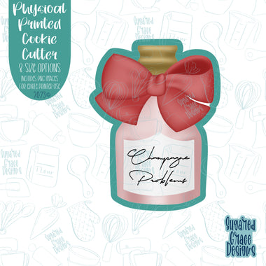 Champagne bottle with bow cookie cutter with png images for edible ink printers including Eddie