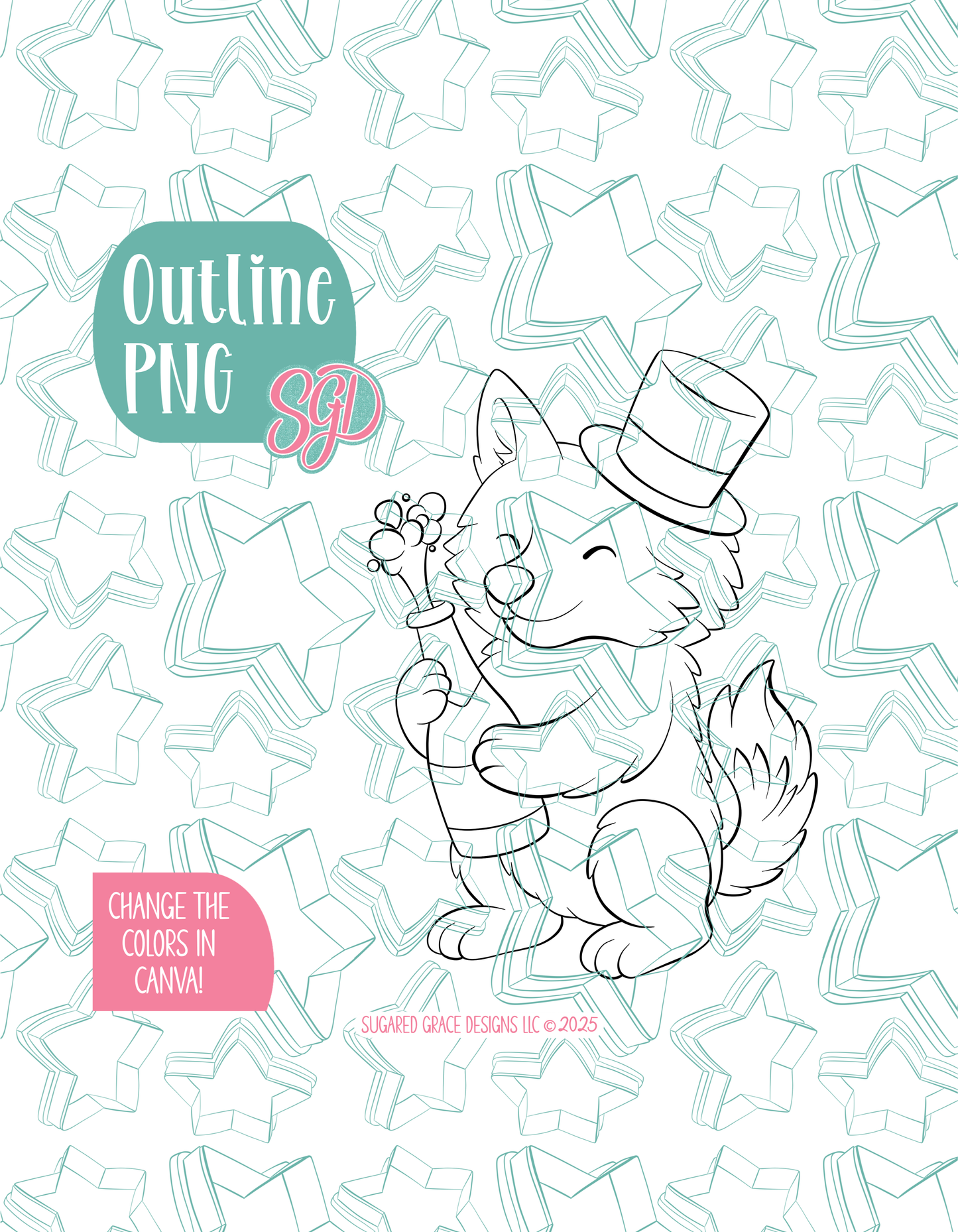 Champagne Wolf Cookie Cutter with matching PNG