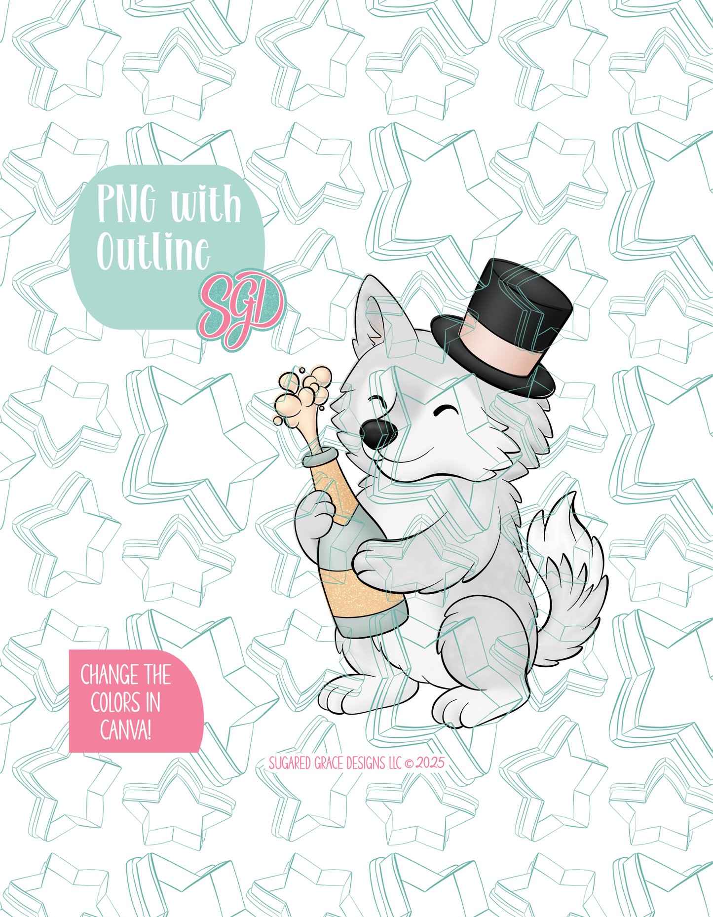 Editable Champagne Wolf Cookie Cutter STL and PNG (Digital Download)