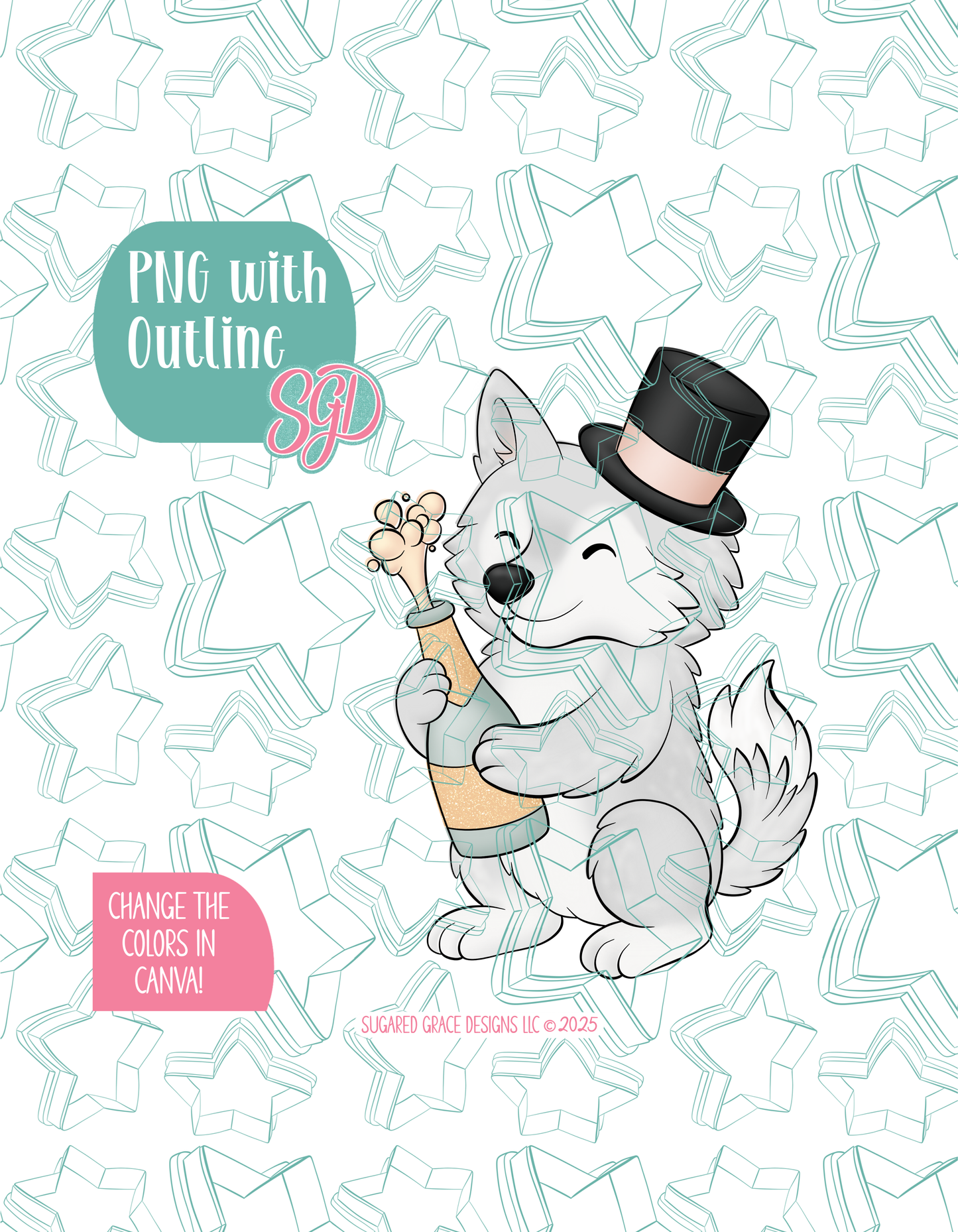 Champagne Wolf Cookie Cutter with matching PNG