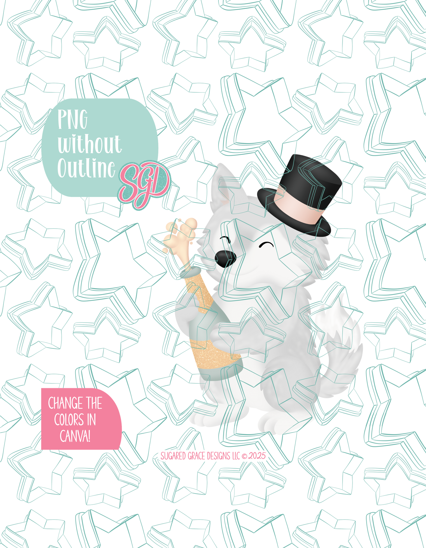 Editable Champagne Wolf Cookie Cutter STL and PNG (Digital Download)