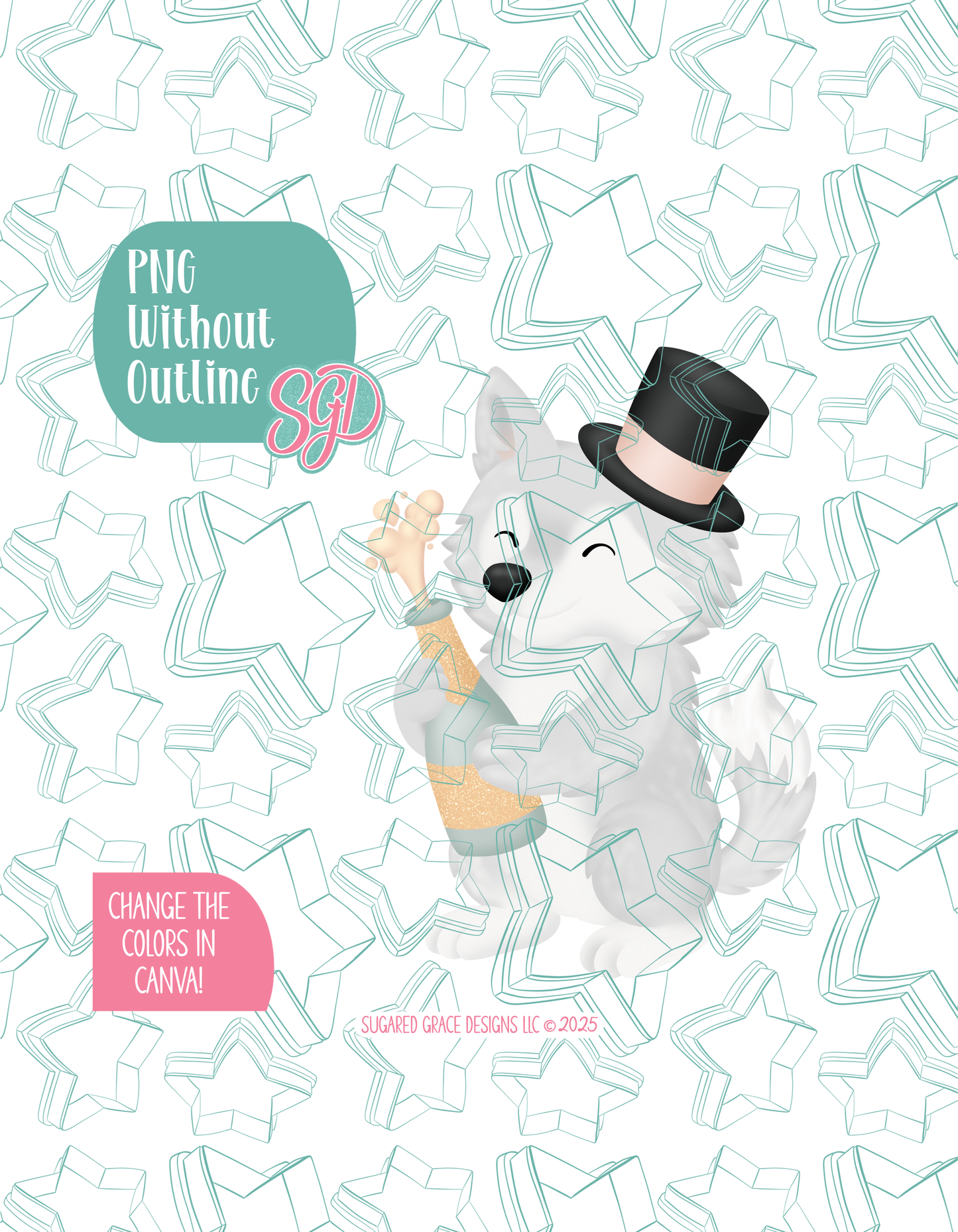 Champagne Wolf Cookie Cutter with matching PNG