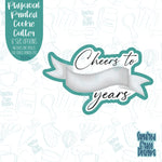 Cheers to Years Anniversary Banner cookie cutter with png images for edible printers including Eddie