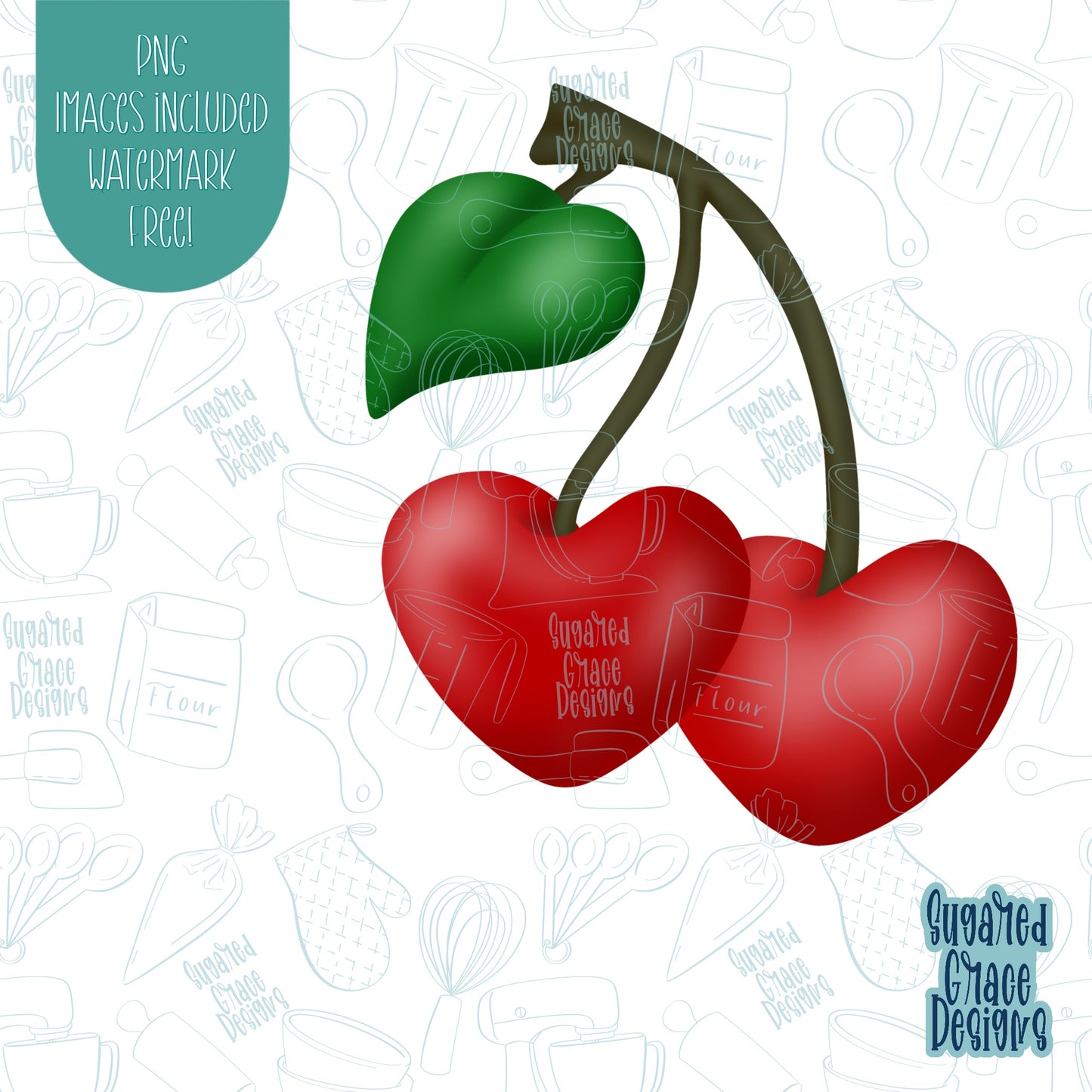 Valentines Day Cherries Cookie Cutter with Matching PNG Images for Edible Ink Printers Including Eddie