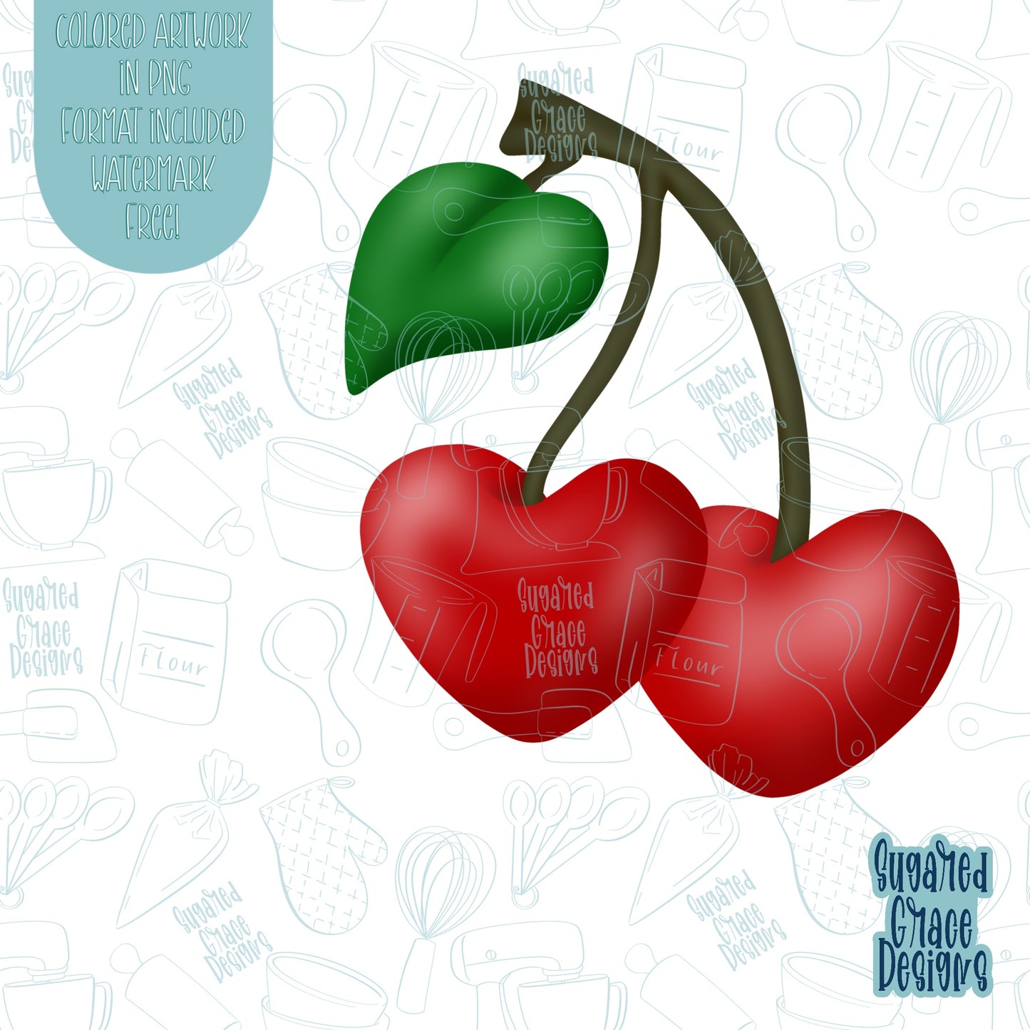 Valentines Day Cherries Cookie Cutter With Matching PNG Images for Edible Printers Including Eddie