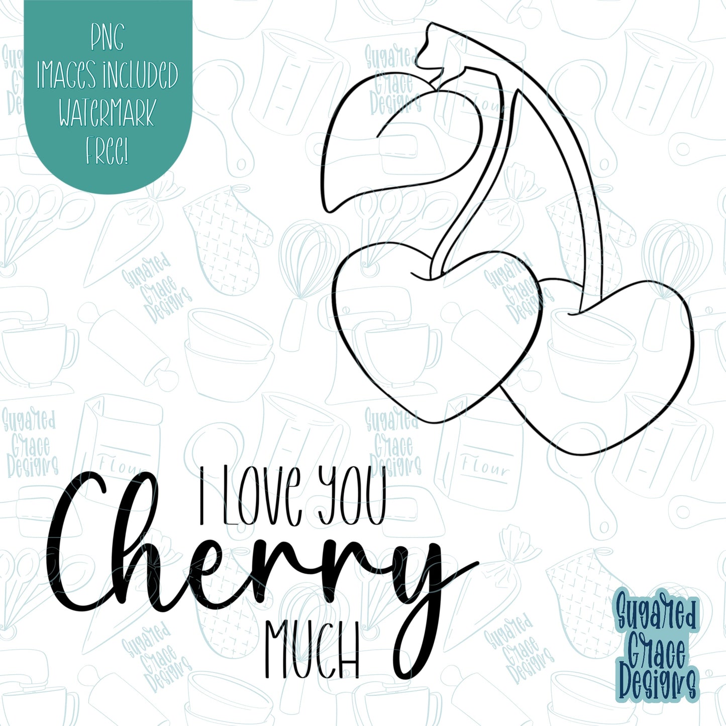 Cherry Much Punny Valentines Day Cookie Cutter with matching PNG Images for Edible Ink Printers Including Eddie