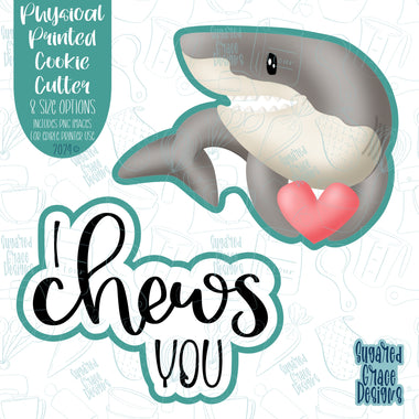 Valentines Day Chews You Shark Cookie Cutter with Matching PNG Images for Edible Ink Printers Including Eddie