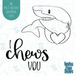 Valentines Day Chews You Shark Cookie Cutter with Matching PNG Images for Edible Ink Printers Including Eddie